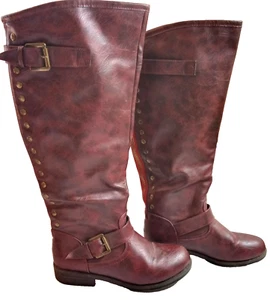 Glaze Women's Size 6 1/2 Knee Hi Boots Reddish Brown Buckle Designer Cowgirl - Picture 1 of 12