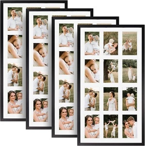 12 Opening Matte Black Collage Frames Set of 4 for 4x6 Photos, Rustic Charm - Picture 1 of 8