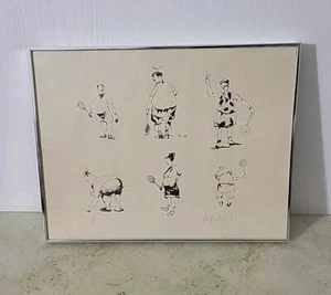 Robert Weil Tennis Players Funny Art Drawimg Framed 14" X 11" - Picture 1 of 9