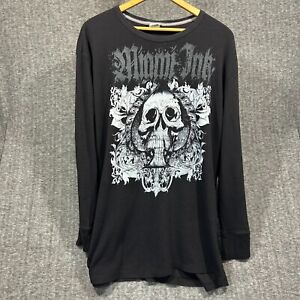 Miami Ink Mens 2XL Tall Skull Roses Thermal Black Y2K Affliction Style