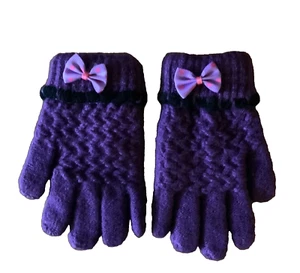 Toddlers Girls Purple Knitted Gloves with Bows New without Tags - Picture 1 of 6