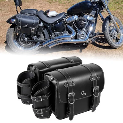 Motorcycle Side Saddle Bags Luggage Black For Harley Honda Yamaha Cruiser - Image 1 of 4