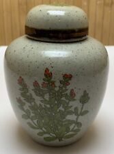 Vintage Japan Takahasi Ginger Jar Vase Urn Orange Flower Blossoms Gray Speckled
