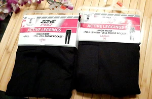 2 PAIR !  Ladies ZONE PRO ACTIVE LEGGINGS , High Waist, Cell Pocket BLACK Medium - Picture 1 of 4