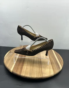 Russell & Bromley Women Court Shoes UK Size 4.5 Brown Suede Kitten Heel Slip On - Picture 1 of 16