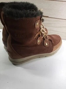 SOREL EXPLORER JOAN BROWN SUEDE FAUX FUR BOOTS WOMEN'S 9 Waterproof NL3039-282 - Picture 1 of 10
