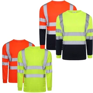Hi Vis Viz Visibility Crew Neck Shirt Langarm Workwear PSA T-Shirt Top Größen - Bild 1 von 7