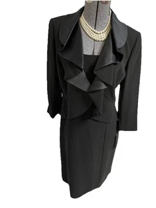 NEW Tahari Dress Suit Size 10 Fits Like An 8 Two Piece Set Silk Waterfall Lapel - Picture 1 of 20