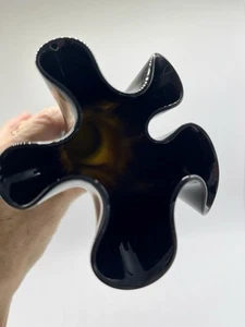 Vintage Kunst Glas Rüschen Top Vase 9" Bernstein ungewöhnliche geätzte Unterseite biomorphe Form - Bild 1 von 10