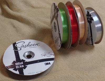 Vintage 3M Sasheen reversible "Soft 'n Satiny" ribbon 5 partial spools 7/8 wide - Image 1 of 4