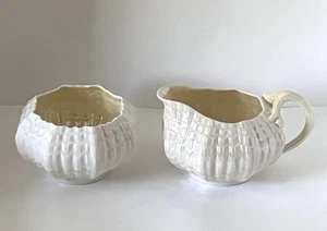 Belleek Tridacna Luster Sugar and Creamer 3rd Third Black Mark - Picture 1 of 23