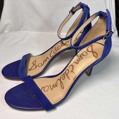 Sam Edelman PATTI Kitten Sandal Womens 7 1/2M Blue Suede Open Toe Ankle Strap - Image 1 of 4
