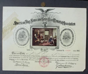 1914 Official Philadelphia Pennsylvania Betsy Ross Home association Certificate- - Picture 1 of 1
