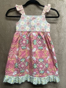 Hand Made Girls size 6 Floral Sun Dress Pink, Blue And Yellow 25H X 12W - Picture 1 of 6