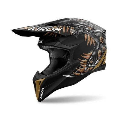 CASCO MOTO CROSS AIROH WRAAAP CYBORG NERO OPACO ORO TAGLIA XXS XS S M L XL XXL - Immagine 1 di 3