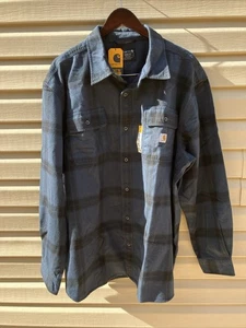 Carhartt Shirt Mens 2XL XXL Heavyweight Flannel Loose Fit Long Sleeve Navy Plaid - Picture 1 of 6