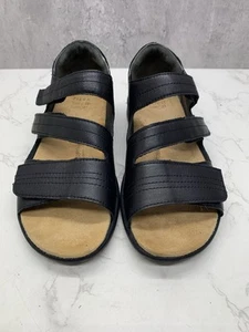 Ziera Bardot Shoes 39 XW Black Leather Sandals White Comfort 3 Straps Sandals - Picture 1 of 10