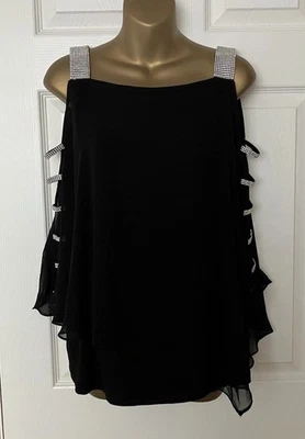 Coco Bianco Diamanté Ladder Shoulder Poncho Style Top Xl Black - Image 1 of 4