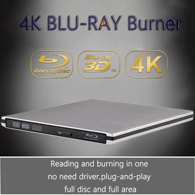 Slim USB3.0 4K UHD External Blu-Ray BD DVD Optical Drive Play For Laptop Desktop - Image 1 of 4