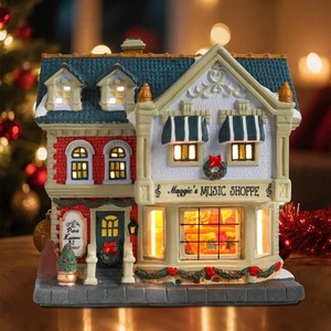 Christmas Village House Charming Christmas Ceramic Music Shop Decoration with... - Bild 1 von 5