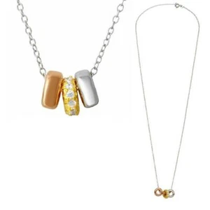 Argento Sterling Collana W/ Oro Rosa, & Placcato Rodio Cerchio Zirconi Ciondoli - Foto 1 di 4
