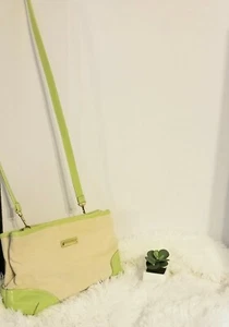 MEDIUM Canvas CROSS BODY HANDBAG BEIGE AND GREEN for women Boho Style - Picture 1 of 9
