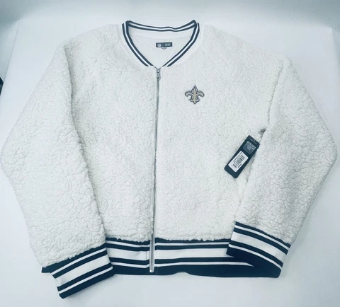 New Orleans Saints NFL Womens 2XL White Sherpa Jacket Full Zip NWT Free S&H Cover