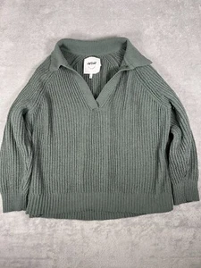 Suéter Aerie XS para mujer cuello en V suave de gran tamaño verde oliva acanalado poliéster - Imagen 1 de 10