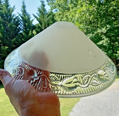 Victorian 3 Hole Frosted Clear Glass Cone Shaped Shade Globe Ribbed - Image 1 of 4