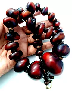 Banjara Tribal Tibetan Cherry Amber Look Necklace Handmade Ethnic Resin Beads - Picture 1 of 7