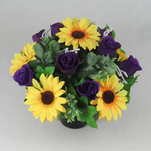 Artificial/Silk flower Grave Arrangement in memorial Crem pot All round flowers - Picture 1 of 5