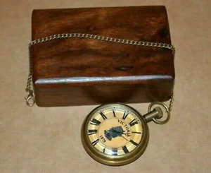 Vintage Marine Brass Pocket Watch Chain Victoria London Gift with Wooden Box - Picture 1 of 7