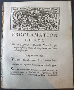 LOIS ARRETES DECRETS - PROCLAMATION DU ROI - Décret Assemblée - 14 Octobre 1790 - Bild 1 von 2