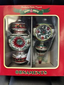Radko Shiny Brite 2 Christmas Finial Indent Ornaments Red Green 7” NEW SEALED - Picture 1 of 5