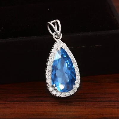 Fantastici Blu Tormalina 925 Ciondolo Argento Taglio a Pera Gemma 17x9 MM - Immagine 1 di 4