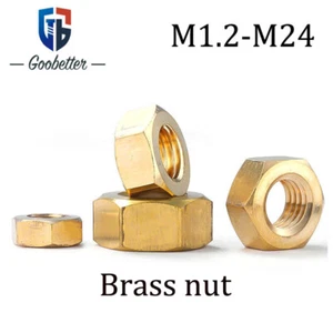 Solid Brass Nuts Full Hexagon For Bolts Screws M1.4 M2 M3 M4 M5 M6 M7 M8- M24 - Picture 1 of 25