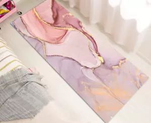 Marmorierter Stil rosa lila Bodenteppich weiche Matte modern abstrakter Teppich rutschfest - Bild 1 von 13