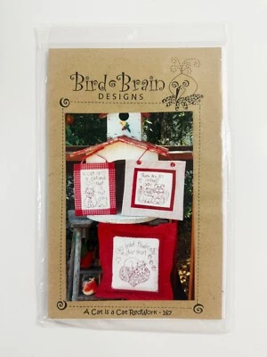 Bird Brain Designs  A CAT IS A CAT REDWORK Pillow Wall Hanging  PATTERN ONLY - Image 1 of 3
