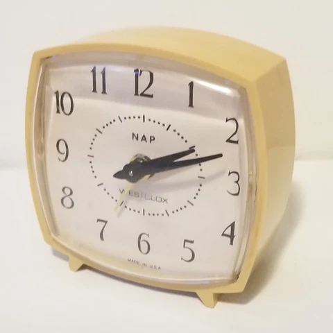 Vintage Westclox NAP Alarm Clock Ivory Cream Manual Wind Up Square Retro TESTED Cover