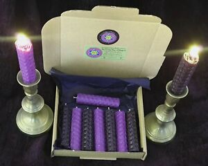 8 Goth Gothic candles candle box black purple handmade 6cm/2.5" natural beeswax 