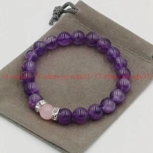 Handmade Natural Amethyst & Rose Quartz Gemstone Stretch Bracelet 6/8mm 7.5'' - Picture 1 of 12