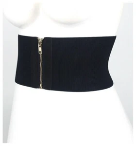 Ladies Wide Cummerbund Waist Belt Elastic Corset Zip Up Dress Stretch Waistband - Picture 1 of 9