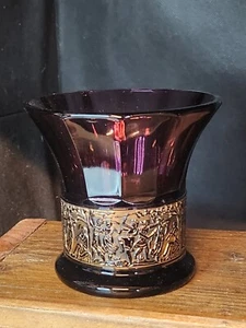 Walther Amethyst Glass Vase with Gold Frieze Band of Dancing People - Picture 1 of 6