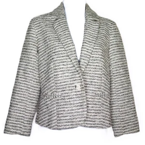 Lucky Brand Live In Love Blazer Cropped Grau & Weiß mit Silber Metallic Faden XS - Bild 1 von 6