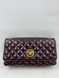 Versace Maroon Quilted Leather Gold Medusa Clutch Handbag - Picture 1 of 9