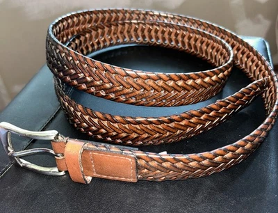 Cinturón Perry Ellis Portfolio Cuero Tejido Trenzado Hebilla Plateada, Talla 46 o XXL Foto 1 de 4