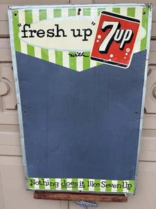 Vintage''7 UP" MENU BOARD METAL SIGN 23.5" X 14.5" Wood Framed Chalk Holder - Picture 1 of 11