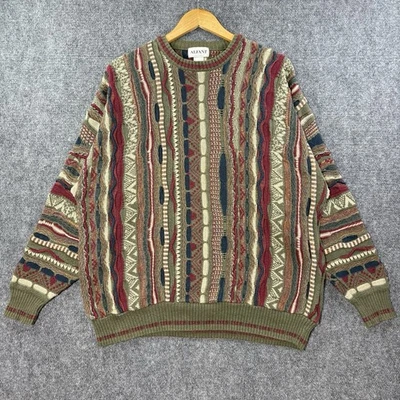 Suéter De Colección Estilo ALFANI Coogi Para Hombres XL Verde Oliva Rojo Años 90 Tejido 3D Texturizado Foto 1 de 4