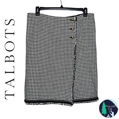 Falda de tweed Talbots para mujer 16 negra blanca pata de gallo forrada recta cremallera trasera Foto 1 de 4
