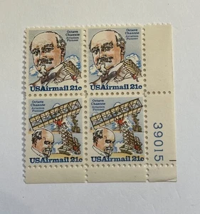 1978 21c 'Octave Chanute' Airmail Postage Stamp #C93 - C94, 4 stamp Plate Block, - Picture 1 of 2